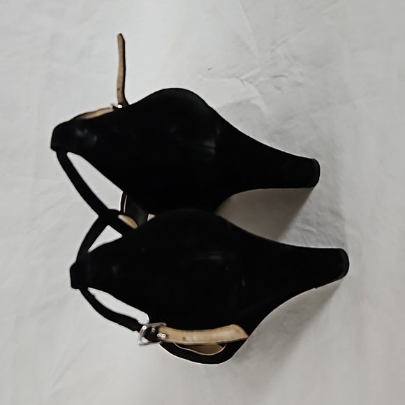 Ann Taylor Dagny Black Suede Peeptoe Ankle Strap Wedge Sandal Size 10 - Picture 5 of 10